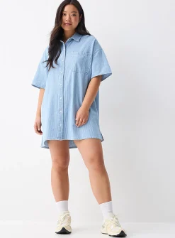 Short-sleeve denim shirtdress