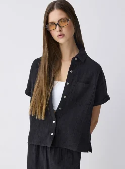 Short-sleeve organic cotton gauze shirt