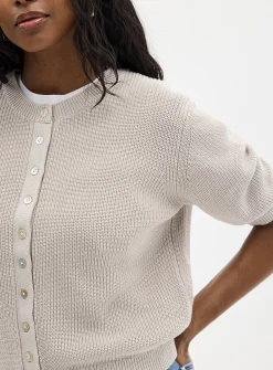Short-sleeve shaker-rib cardigan