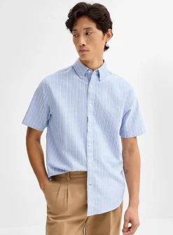Short-sleeve striped Oxford shirt