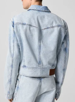 Shoulder pads zip-up denim jacket