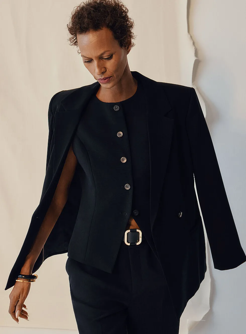 Silky straight two-button blazer