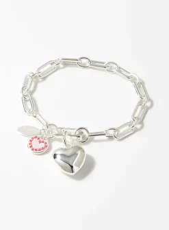Silver heart paperclip link bracelet
