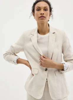Single-button pure linen blazer