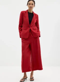 Single-button pure linen blazer