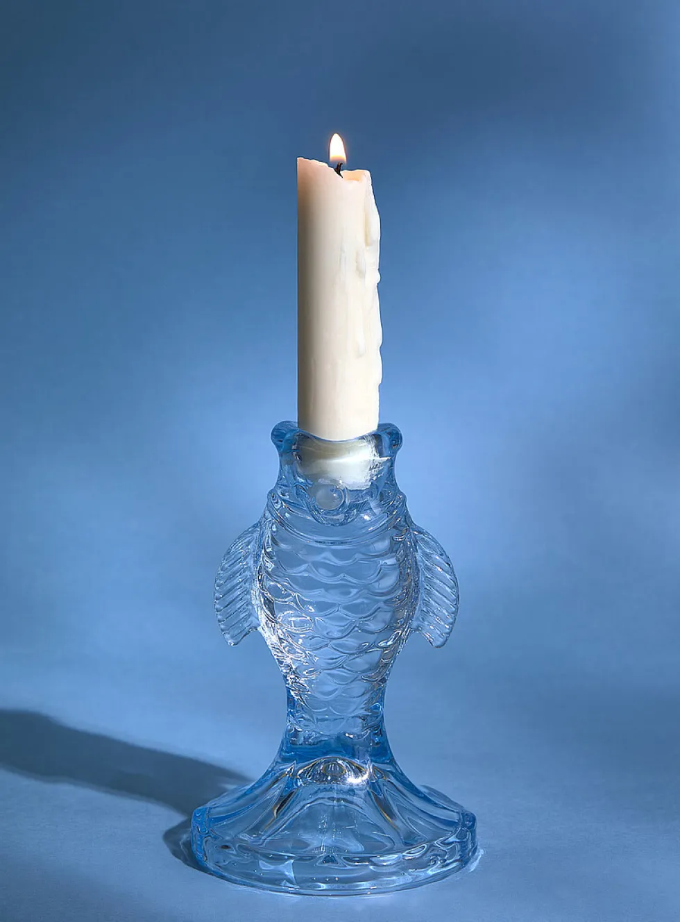 Sky blue glass fish candleholder