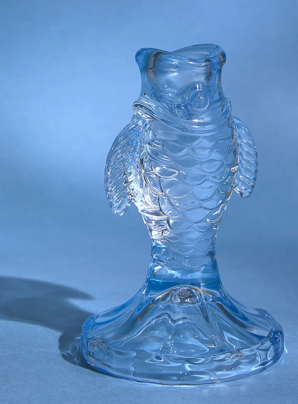 Sky blue glass fish candleholder