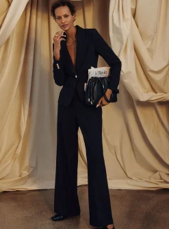 Sleek-waist stretch crepe pant