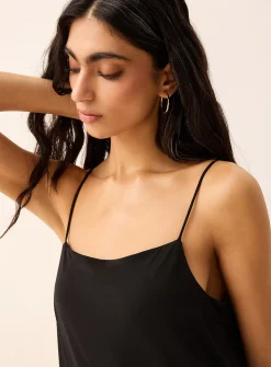 Slim straps side slit maxi micromesh dress