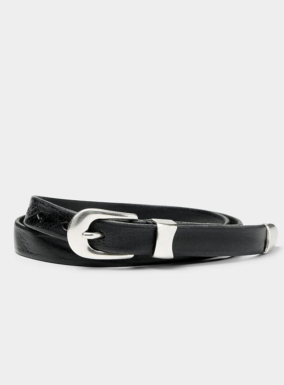 Slim Western-style black leather belt