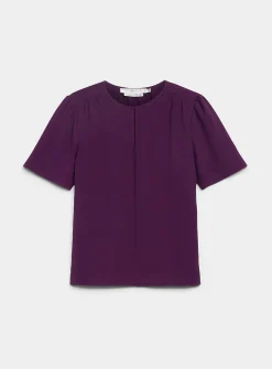 Slit-collar flowy crepe blouse