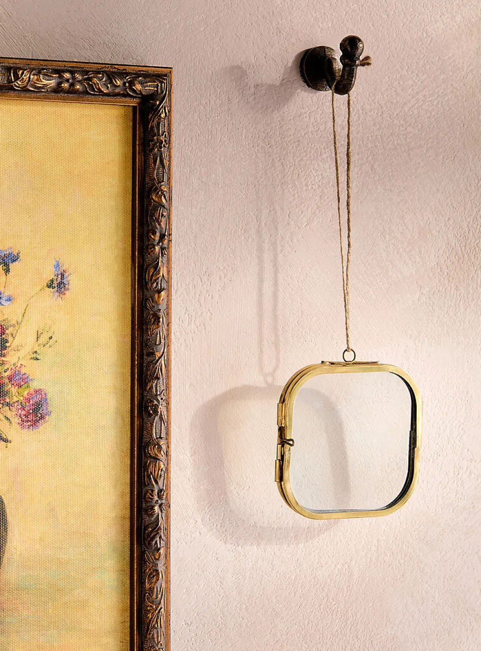 Small antique brass hanging frame