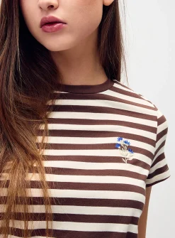 Small embroidery striped T-shirt