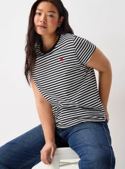 Small embroidery striped T-shirt