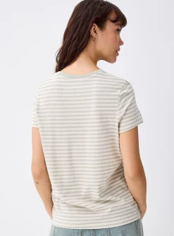 Small embroidery striped T-shirt