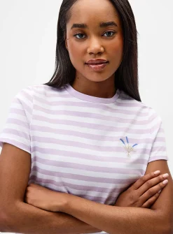 Small embroidery striped T-shirt