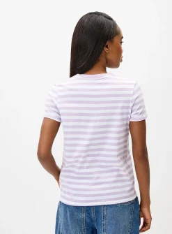 Small embroidery striped T-shirt