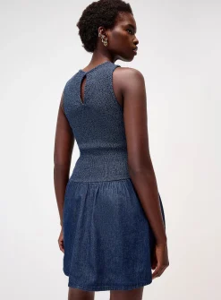 Smocked bust denim minidress