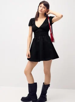 Smocked poplin minidress