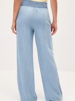 Smocked waist wide-leg pant