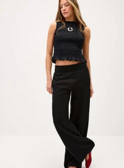 Smocked waist wide-leg pant