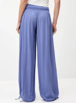 Smocked-waist crinkled-finish pant