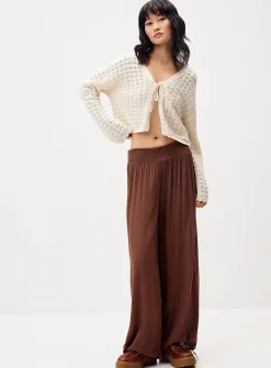 Smocked-waist crinkled-finish pant