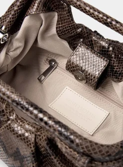 Snakeskin print pleated suede evening bag