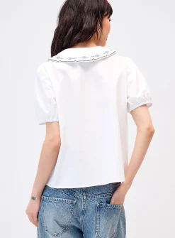 Snowflake embroidery Peter Pan collar blouse