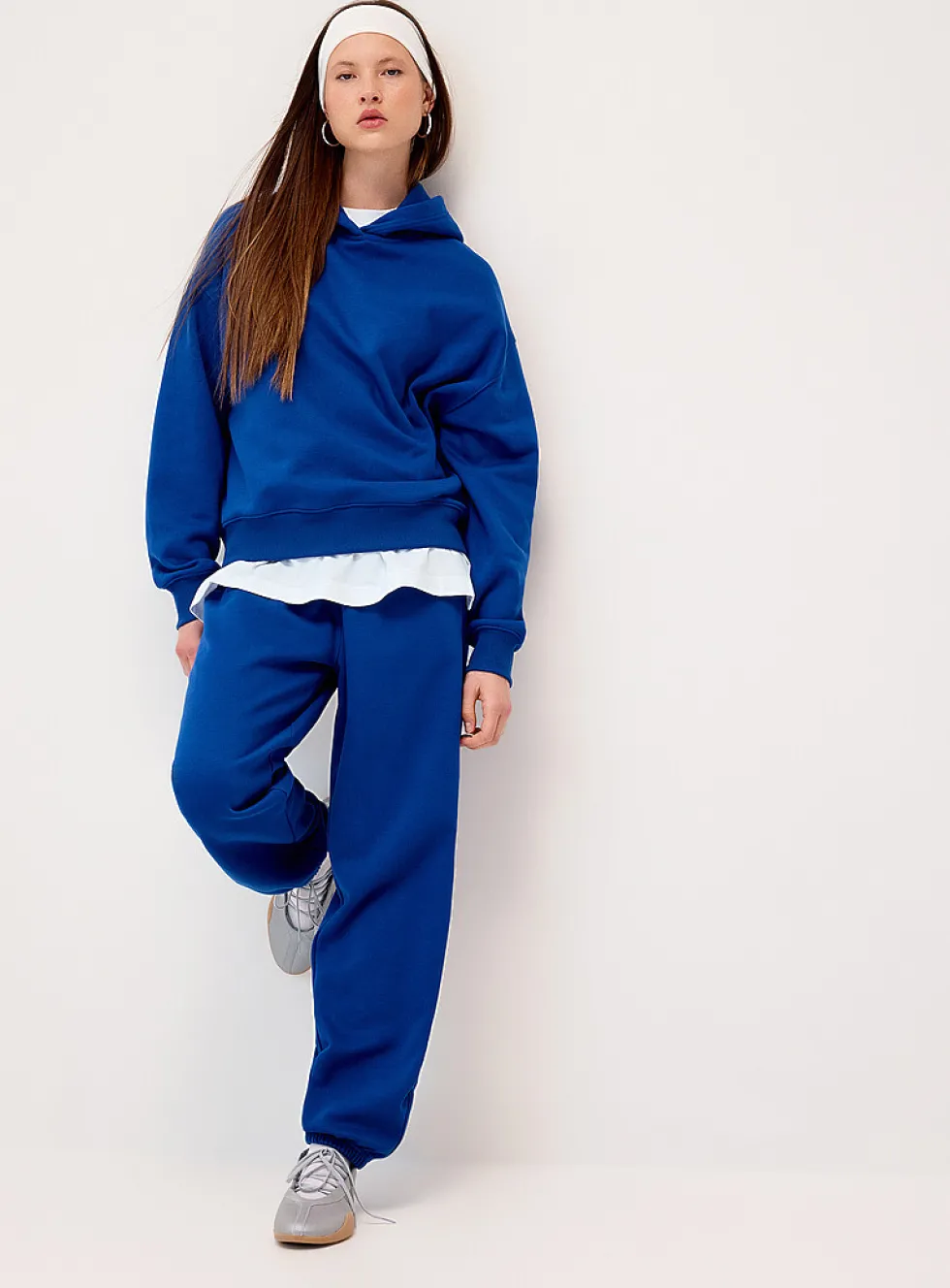 Solid cotton-fleece loose joggers