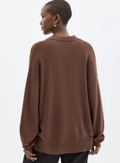 Solid loose polo sweater