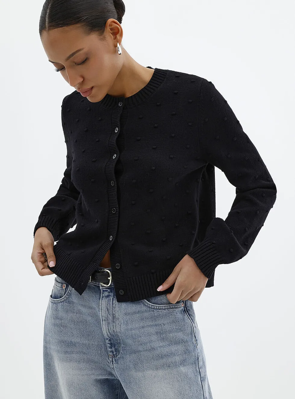 Solid pompom cardigan