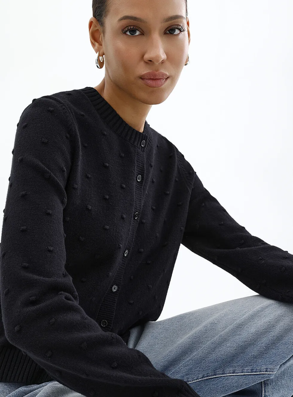 Solid pompom cardigan