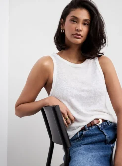 Solid pure linen crew-neck cami