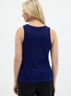 Solid pure linen crew-neck cami