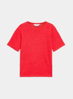 Solid pure linen crew-neck T-shirt