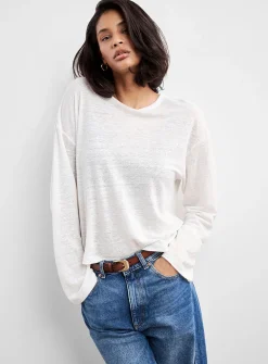 Solid pure linen long-sleeve T-shirt