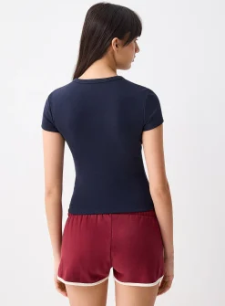Solid ribbed fitted T-shirt
