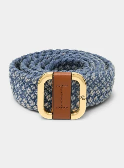 Square-buckle braided cord belt