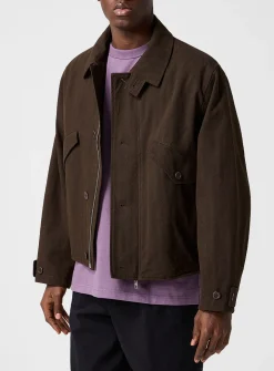 Stand-collar chevron twill jacket