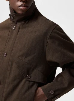 Stand-collar chevron twill jacket