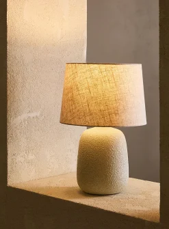 Stoneware table lamp and pure linen lampshade