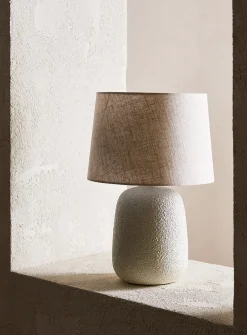 Stoneware table lamp and pure linen lampshade