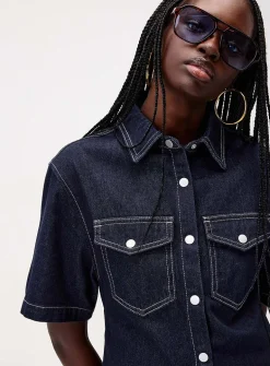 Stretch denim shirtdress
