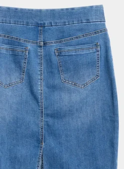 Stretch denim slim-fit skirt