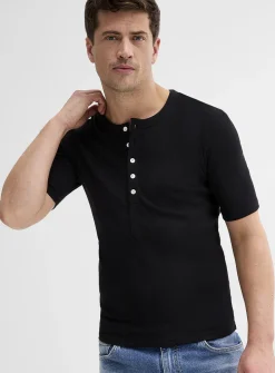 Stretch jersey Henley T-shirt