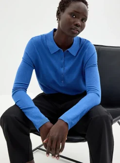 Stretch solid polo sweater