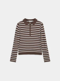Stretch striped polo sweater