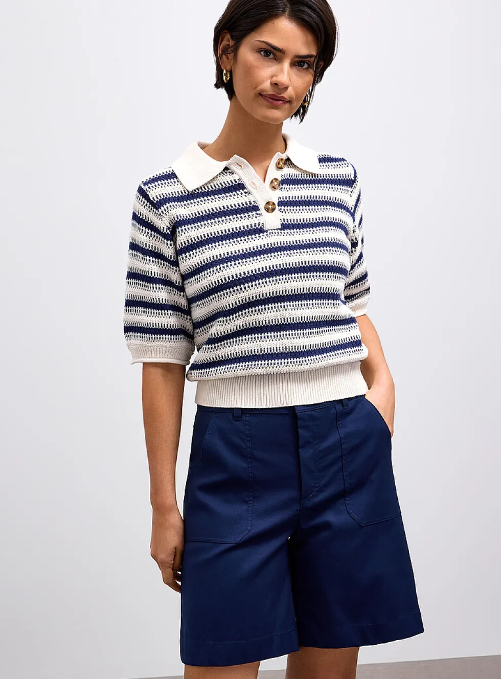 Stretch structured twill short