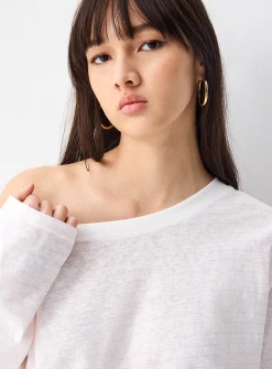 Striped boat-neck loose T-shirt